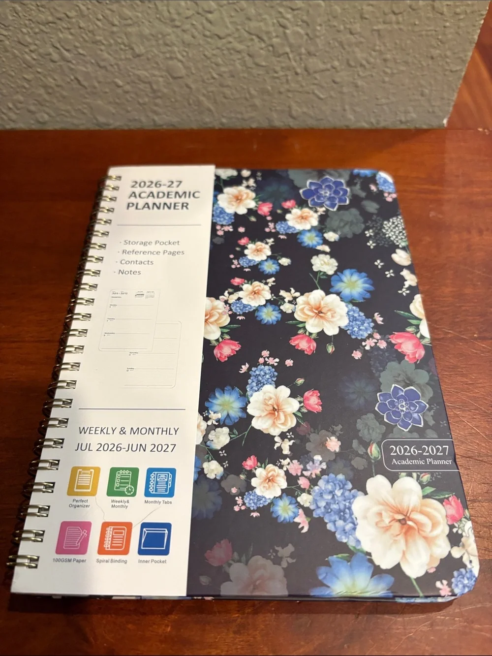 Floral Academic Planner 26/27 - New Navy Blue with Pink & Cream Flowers